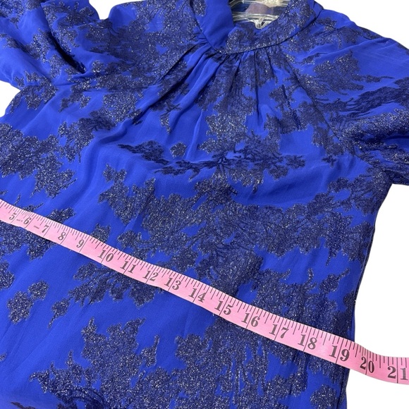 MONIQUE LHUILLIER blue puff sleeve tie back shift dress 6 S - Picture 7 of 11